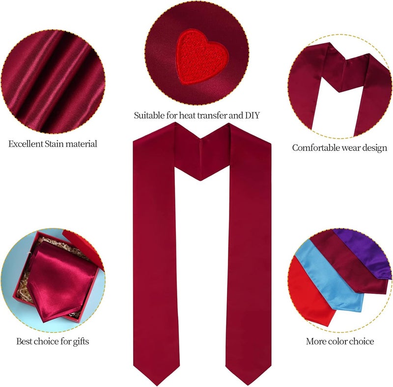Tongcloud 5pcs 70 Inch Unisex Graduation Stole Sash Adult Graduation Stole Plain Graduation Honor Satin Stole for Men Women - Image 3